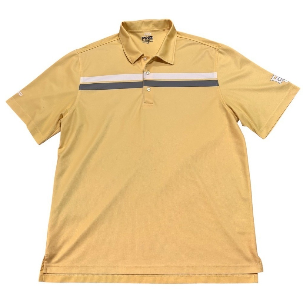 PING Performance Baylor Univ Golf Polo Shirt Mens L Gold Yellow Striped SS‎